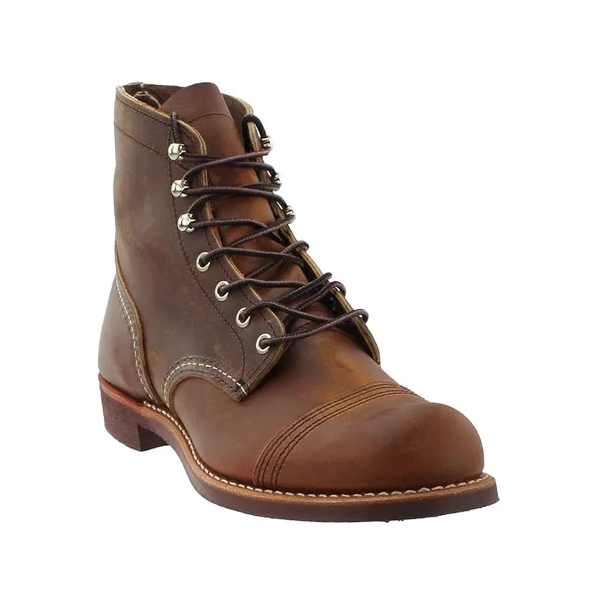 Brown leather lace-up ankle boot with cap toe and sturdy sole.