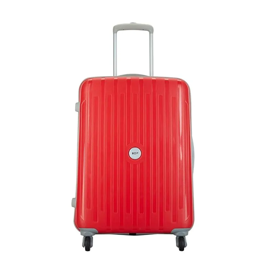 Red hard-shell suitcase with an extendable handle and four wheels.